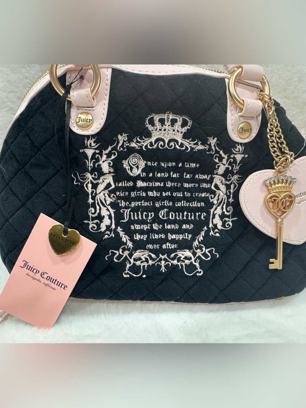 NWT-Juicy Couture Black Quilted Tote with Pink Accents